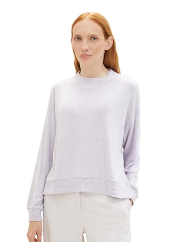 TOM TAILOR Denim Damen Langarmshirt mit Stehkragen, light orchid purple melange, S von TOM TAILOR Denim