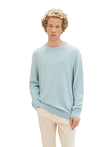 Tom Tailor Denim Herren Basic Strick-Pullover mit Struktur, 30463 - Dusty Mint Blue, M von TOM TAILOR Denim