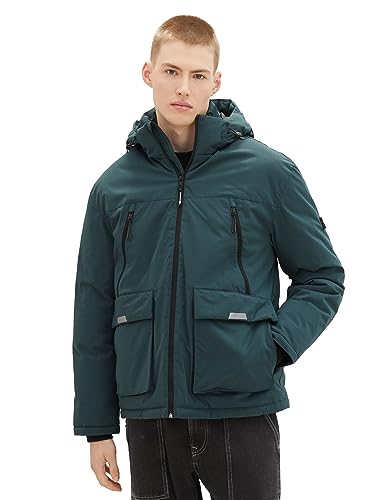 TOM TAILOR Denim Herren Artic Winterjacke mit Kapuze, Dark Gable Green, S von TOM TAILOR Denim