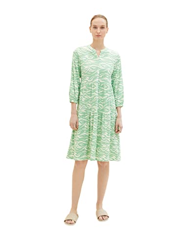 TOM TAILOR Damen 1035221 Kleid mit Volant, 31574 - Green Small Wavy Design, 36 von TOM TAILOR