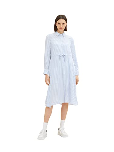 TOM TAILOR Damen 1035232 Blusenkleid mit Streifen, 31403 - Blue White Thin Stripe, 42 von TOM TAILOR