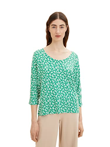 TOM TAILOR Damen 1035463 Loose Fit T-Shirt mit Muster, 31117 - Green Floral Design, L von TOM TAILOR