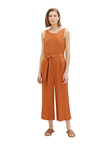 TOM TAILOR Damen 1036671 Leinen Overall Jumpsuit mit Bindegürtel, 31650-Terracotta Brown, 34 von TOM TAILOR