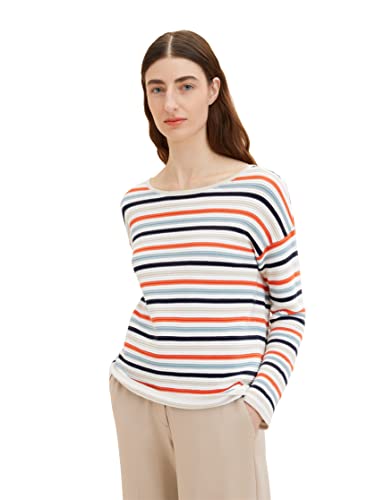 TOM TAILOR Damen 1036918 Sweater mit Struktur, 32092 - Red Blue Knit Stripe, M von TOM TAILOR