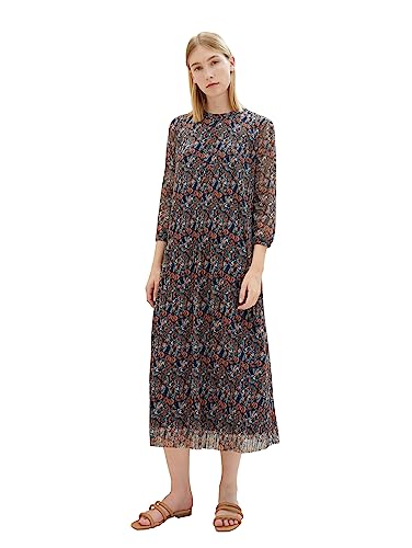 TOM TAILOR Damen 1038715 Mesh-Kleid mit Plissee & Knopfleiste, 32370-navy small tie dye floral, 36 von TOM TAILOR