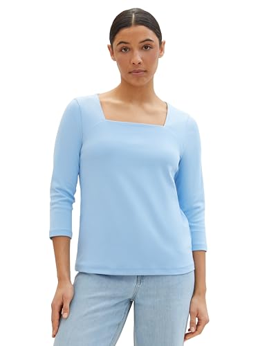 TOM TAILOR Damen Basic Langarmshirt mit 3/4-Arm, 34587 - Light Fjord Blue, L von TOM TAILOR