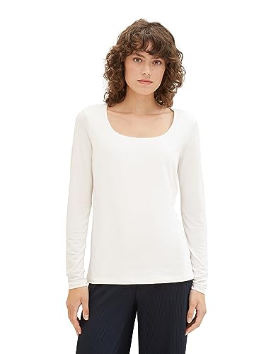 TOM TAILOR Damen Basic Langarmshirt mit Karree Ausschnitt, Whisper White, L von TOM TAILOR