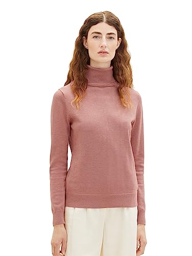 TOM TAILOR Damen 1037746 Basic Pullover mit Rollkragen, 33157-fading Rose Melange, L von TOM TAILOR