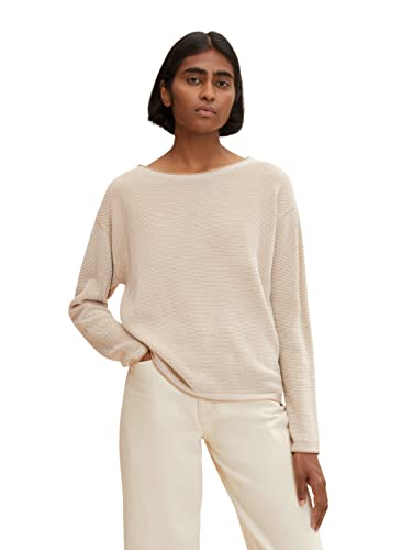 TOM TAILOR Damen Strickpullover aus Bio-Baumwolle, 30438 - Beige Bubble Structure, L von TOM TAILOR