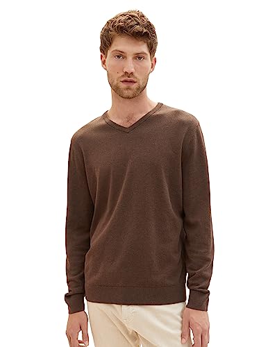 TOM TAILOR Herren 1027665 Basic Strickpullover mit V-Ausschnitt, 32717-dark Brown Melange, XXL von TOM TAILOR