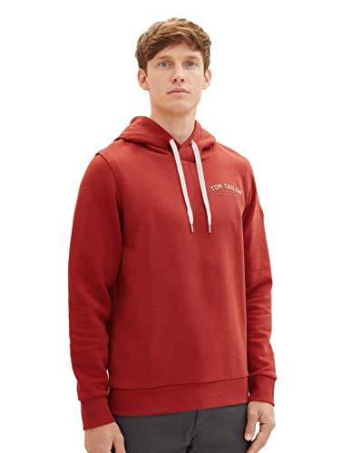 TOM TAILOR Herren 1037751 Sweatshirt Hoodie mit Logo-Print, 14302-velvet red, XL von TOM TAILOR