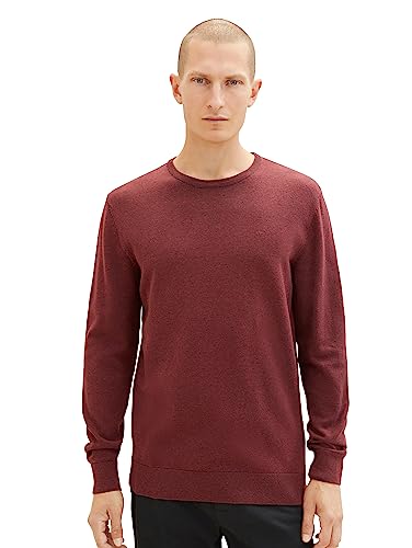 TOM TAILOR Herren 1027661 Basic Crewneck Strickpullover, 32620-tawny Port red Melange, XXL von TOM TAILOR