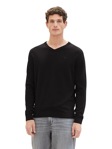 TOM TAILOR Herren Basic Pullover mit V-Ausschnitt aus Baumwolle, 29999 - Black, XXXL von TOM TAILOR