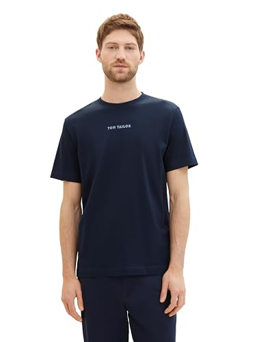 TOM TAILOR Herren Basic T-Shirt mit kleinem Logo-Print, 10668 - Sky Captain Blue, XL von TOM TAILOR