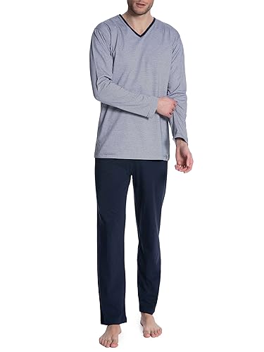 TOM TAILOR Pure Cotton Pyjama lang Herren (XXL / 56, Blue-Dark-horizontal Stripes) von TOM TAILOR