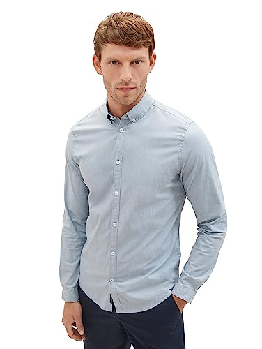 TOM TAILOR Herren 1039886 Slim Fit Business Hemd aus Baumwolle mit Stretch, 30217-blue White fil a fil Structure, XXXL von TOM TAILOR