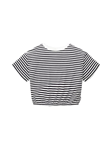 TOM TAILOR Mädchen 1036154 Kinder Cropped T-Shirt mit Streifen, 31697-Offwhite Coal Grey Stripe, 164 von TOM TAILOR
