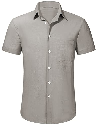 TOMEEK Herrenhemd Sommer Kurzarmhemd Umlegekragen Business Casual Hemd Henley Baumwollhemd, Grau, Größe XXL von TOMEEK