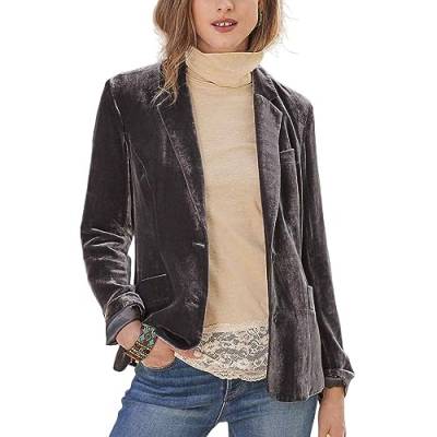 Blazer Für Damen, Damen-Anzugjacke Eleganter Samt-Blazer Mantel Solide Langarm-Cardigan Kurze Anzugjacke Mit Offenem Vorderknopf Modische Schmale Blazer-Jacke Für Arbeit Büro Sportlich Braun L von TOMPPY