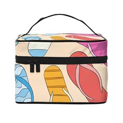 Bunte Autos Trucks Kosmetiktasche Make-up Tasche Reise Kosmetiktaschen für Frauen Kulturbeutel, Bunte Strand Hausschuhe Muster, Einheitsgröße von TOMPPY