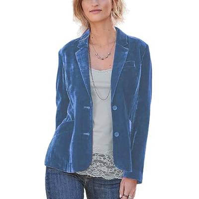 Damen Blazer, Damen-Anzugjacke Eleganter Samt-Blazer Mantel Solide Langarm-Cardigan Kurze Anzugjacke Mit Offenem Vorderknopf Modische Schmale Blazer-Jacke Arbeit Büro Sportlich Hellblau S von TOMPPY