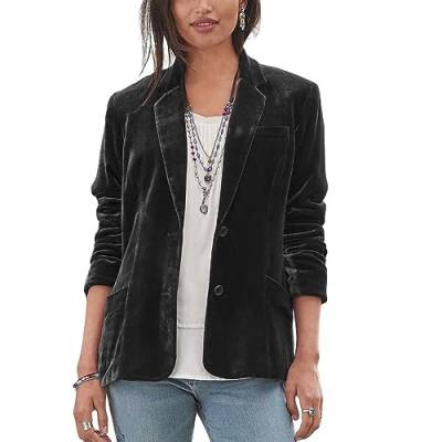 Damen Blazer Elegant, Damen-Anzugjacke Eleganter Samt-Blazer Mantel Solide Langarm-Cardigan Vorne Offener Knopf Kurze Anzugjacke Modische Schmale Blazer-Jacke Arbeit Büro Sportlich Schwarz S von TOMPPY