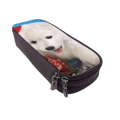 Federmäppchen Rose Blume Gedruckt Große Kapazität Bleistift Fall Bleistift Tasche Einfache Schreibwaren Organizer für Büro Reise Halter Box, Merry Christmas White Snow Dog, Einheitsgröße, von TOMPPY