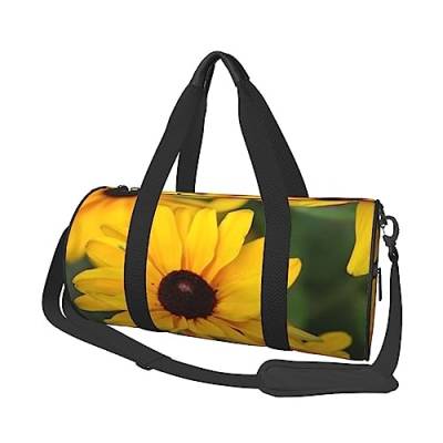 Gelbe Gänseblümchen bedruckte Sporttasche Gym Tote Bag Weekender Reisetasche Sport Gym Bag für Workout Übernachtung Reisegepäck Damen Herren, Schwarz, Einheitsgröße, Schwarz , Einheitsgröße von TOMPPY