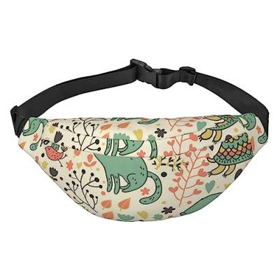 Lustige Katzen, Vögel und Blumen, bedruckte Bauchtaschen für Männer und Frauen, wasserdicht, modisch, Wandern, Hüfttasche für Sport, Laufen, Reisen, Schwarz , Einheitsgröße von TOMPPY