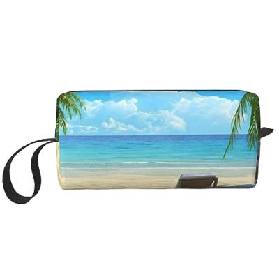 Make-up-Tasche für Damen, hawaiianischer Strand mit Palmen, bedruckt, große Kapazität, Kosmetiktaschen, tragbare Kulturtasche, Reise-Aufbewahrung, weiß, Einheitsgröße von TOMPPY