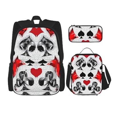 Polygonale Spielkarten Bedruckter Lässiger Rucksack Mit Brotdose Federmäppchen Laptop Rucksack Reise Daypack, Schwarz , Einheitsgröße von TOMPPY