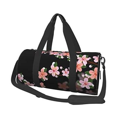 Realistische Kirsche Blumen gedruckt Sport Duffel Bag Gym Tote Bag Weekender Reisetasche Sport Gym Bag für Workout Übernachtung Reisegepäck Damen Herren, Schwarz, Einheitsgröße, Schwarz , von TOMPPY