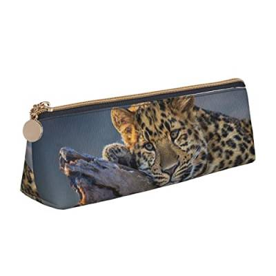 TOMPPY Federmäppchen aus Leder, Motiv: Blume mit Wasser, tragbar, für Schreibwaren, Organizer, Make-up-Tasche mit Reißverschluss, leopard, Einheitsgröße, Make-up-Tasche von TOMPPY