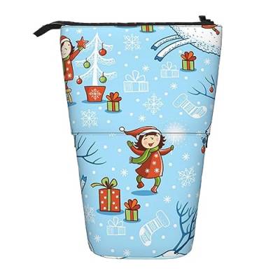 TOMPPY Merry Christmas Happy Printed Pencil Case Teleskop Pencil Pouch Standing Pen Holder Stationery Organize Pencil Bag with Zipper, Schwarz , Einheitsgröße, Make-up-Tasche von TOMPPY