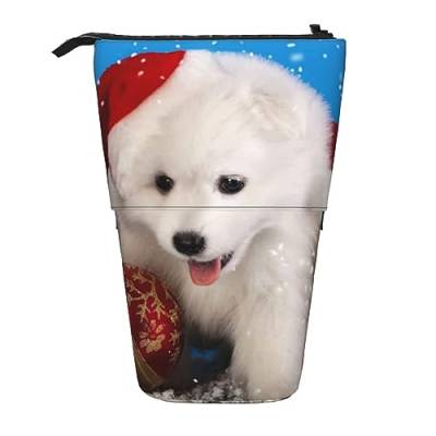 TOMPPY Merry Christmas White Snow Dog Printed Pencil Case Telescopic Pencil Pouch Standing Pen Holder Stationery Organize Pencil Bag with Zipper, Schwarz , Einheitsgröße, Make-up-Tasche von TOMPPY