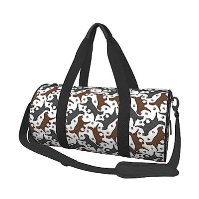 Trotting Flat Coated Retrievers Paw Printed Sports Duffel Bag Gym Tote Bag Weekender Travel Bag Sports Gym Bag For Workout Overnight Travel Luggage Women Men, Black, One Size, Schwarz , Einheitsgröße von TOMPPY