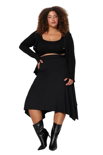 Trendyol Damen Midi A-Linie Strick Übergröße Rock, Schwarz, XXL Plus von TRENDYOL