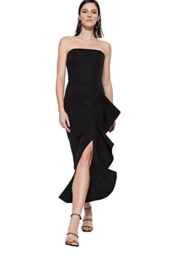 Trendyol Damen Women Fitted Woven Evening Dress Frauen Shift tailliertes gewebtes Abendkleid, Black, s von TRENDYOL