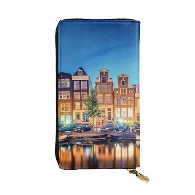 TRESILA Damen Leder Geldbörse Lange Geldbörse Handy Kartenhalter Fall Kreditkarte Geldbörse Münze Organizer Brieftasche für Frauen Herren – Winter Natur Hirsch, Amsterdam Night View, Einheitsgröße von TRESILA