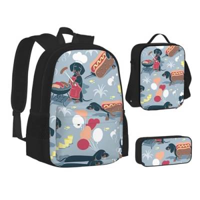 TRESILA Rucksack für Kinder, Jungen, Mädchen, strapazierfähiges Polyester, Schultasche, Büchertasche mit Lunchtasche und Federmäppchen (3-in-1-Rucksack-Set)/Tanzen mit Libellen, Hot Dogs und Lemonade, von TRESILA