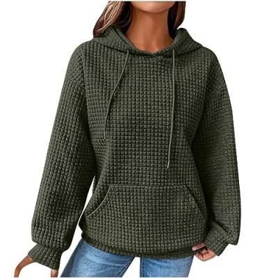 TURWXGSO Damen Hoodie Kapuzenpullover Langarm Sweatshirt Kapuzensweatshirt Mit Kapuze Und Kordelzug Damen Rundhalsausschnitt Einfarbig Sweatshirt Langarm Kapuzenoberteil Waffel Sweatshirt von TURWXGSO