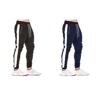 Tansozer Jogginghose Herren Baumwolle 2er Pack Trainingshose Männer Sporthose Herren Lang Slim Fit Gym Fitness Hose Herren Reissverschluss Taschen Schwarz and Blau 3XL von Tansozer