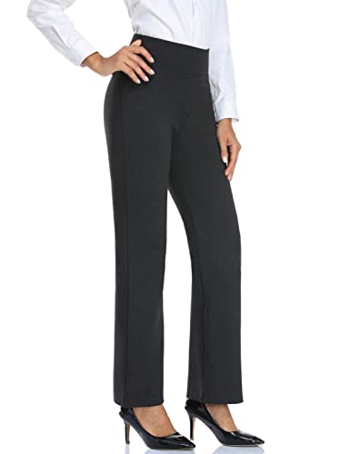 Tapata Damen 71cm/76cm/81cm/86cm Bootcut Stretch-Hose Hoher Bund Frauen Bürohosen Arbeitshose Bauchkontrolle Lange Elegante Schlaghose Freizeithose Yogahose 76cm Holzkohle L von Tapata