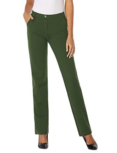 Tapata Damen 71cm/76cm/81cm/86cm Gerade Stretch-Hose mit Taschen Für Büro Geschäft Alltag, Tall/Lang/Regulär/Petite Hose 86cm, Olive, XL von Tapata