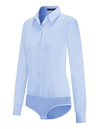 Tapata Damen-Bodysuit-Bluse mit Knöpfen, einteilig, langärmlig, solides Büroarbeitshemd, lässige Oberteile, Hellblau, XL von Tapata