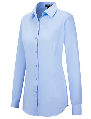 Tapata Damen Button Down Shirts Klassisch Fit Lange Ärmel Blusen Stretch Tops für Arbeit Business Casual Dressy Hellblau Small von Tapata