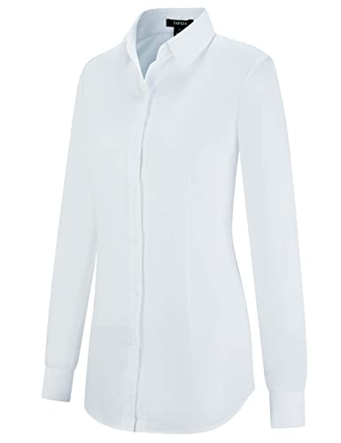 Tapata Damen Button Down Shirts Klassisch Fit Lange Ärmel Blusen Stretch Tops für Arbeit Business Casual Dressy Weiß Medium von Tapata