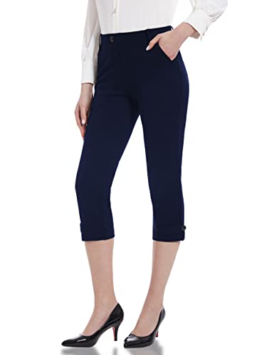 Tapata Damen Caprihose Sommer 3/4 Hose Capri Stretch Business Hosen Elegante Lässige Sommerhose für die Arbeit im Büro, Dunkelblau, 4 von Tapata