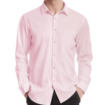 Tapata Herren Hemden Solid Langarm Stretch Formales Hemd Business Casual Bluse, Pink, X-Large von Tapata