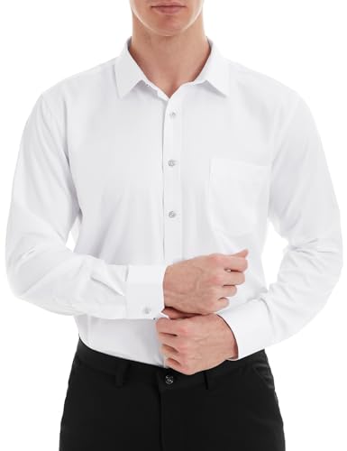 Tapata Herren Hemden Solid Langarm Stretch Formales Hemd Business Casual Bluse, White, Large von Tapata